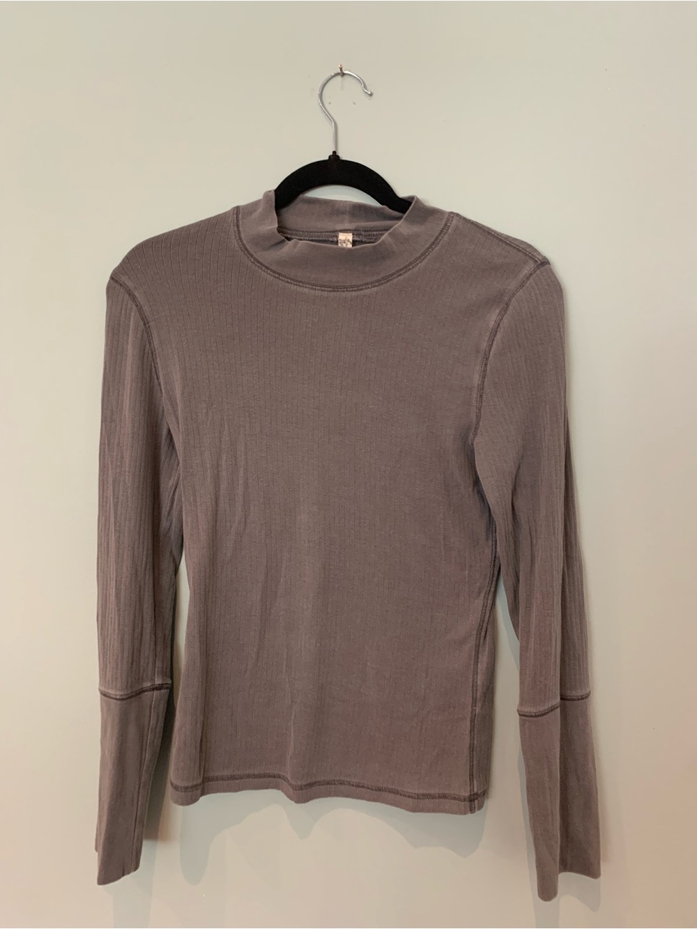 Free People Ribbed Mock Neck Long Sleeve Top - Taupe Gray